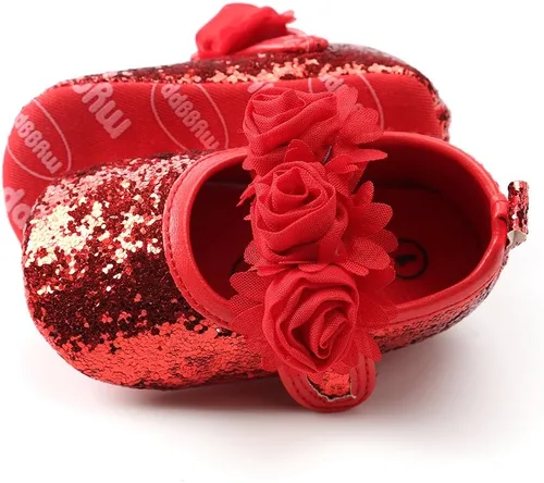 Miniatura 46 de RVROVIC Mocasines de princesa para bebé, zapatos brillantes de Mary Jane, zapatos de cuna de suela suave y ligera de primera calidad, zapatos