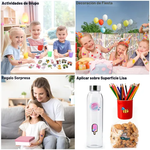 Miniatura 6 de Partywind 408 piezas de tatuajes infantiles para suministros de fiesta, hoja envuelta individualmente, calcomanías de tatuajes temporales para niños