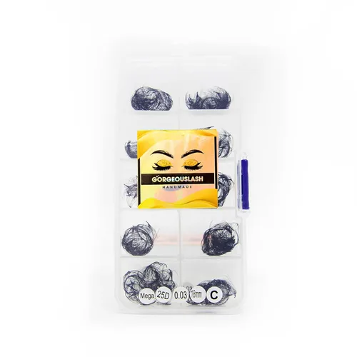 Miniatura 39 de Extensiones de pestañas 20D, 25D. 500 abanicos de pestañas prefabricados. Extensiones de pestañas. Hechas a mano (20D - rizo D - 0.03, 0.55 pulgadas)