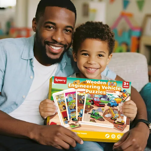 Miniatura 7 de SYNARRY Rompecabezas Grandes de Vehículos de Construcción de Madera para Niños Pequeños de 3-5 Años, Rompecabezas de Camión Monstruo de 24 Piezas