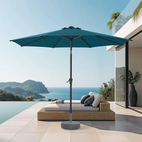 Miniatura 29 de HOMSHADE Sombrilla de patio al aire libre de 9 pies, sombrilla para mesa de mercado, piscina, terraza, protección UV UPF50+ con botón de Rojo