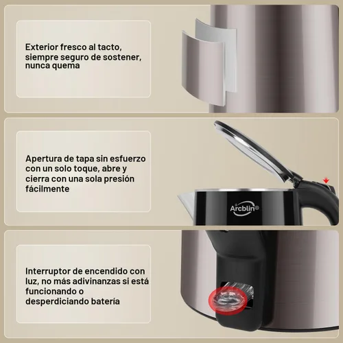Miniatura 5 de Hervidor eléctrico de 1.8 L, 1350 W de ebullición rápida y caldera de agua caliente, diseño de doble pared con interior de acero inoxidable 100%