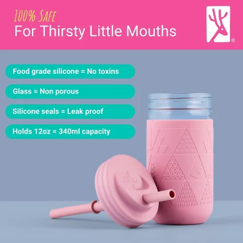 Miniatura 2 de Elk and Friends - Vasos de vidrio para niños y niños pequeños El tarro Mason de vidrio original de 12 oz con fundas + tapas Sorbetes de silicona