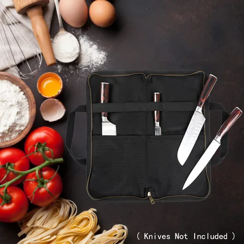 Miniatura 7 de Kaaltisy Bolsa para cuchillos de lona encerada de 16 onzas con forro de tela profesional anticortes, portátil con 4 ranuras para almacenamiento