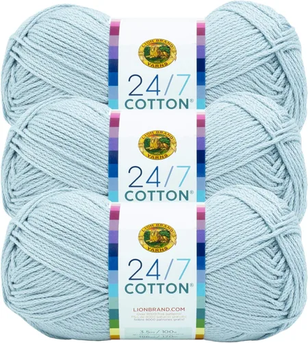 Miniatura 23 de Lion Brand Yarn, Hilo ligero mercerizado de algodón 24/7 para tejer, ganchillo y manualidades, Almirante, 1 paquete, 185 yardas de fibra natural