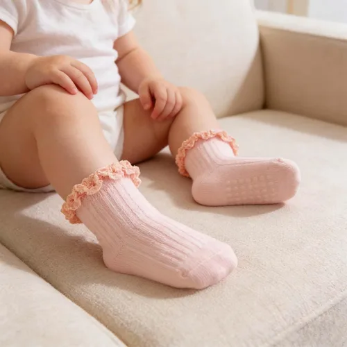 Miniatura 2 de Calcetines de Volantes para Niña Bebé, Calcetines Antideslizantes de Agarre para Niñas, Calcetines de Tobillo Frilly de Algodón Lindos para Niñas
