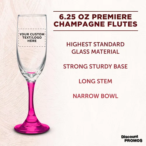 Miniatura 3 de DISCOUNT PROMOS Juego de 100 copas de champán personalizadas Premiere de 6.25 onzas, paquete a granel personalizado, elegante vaso para bodas