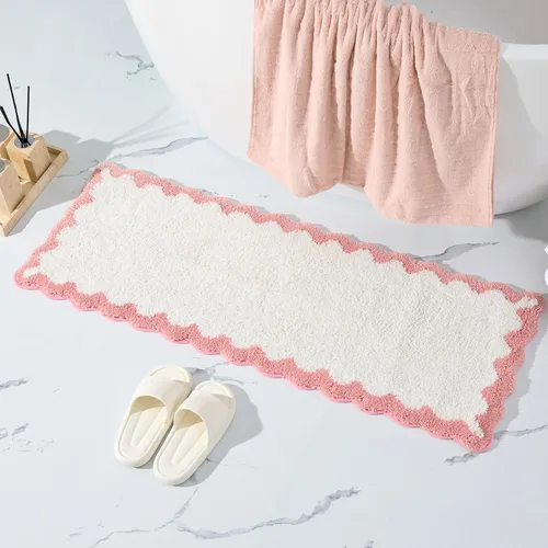 Miniatura 15 de ORTIGIA Pequeña y Linda Alfombra de Baño con Volados, Alfombras de Baño de Microfibra de Lujo en Blanco y Rosa, Antideslizante, Lavable, de Secado