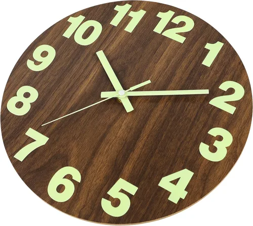 Miniatura 9 de Plumeet Reloj de pared con luz nocturna, reloj de madera de 10 pulgadas que brilla en la oscuridad para dormitorio, pequeño reloj de pared iluminado