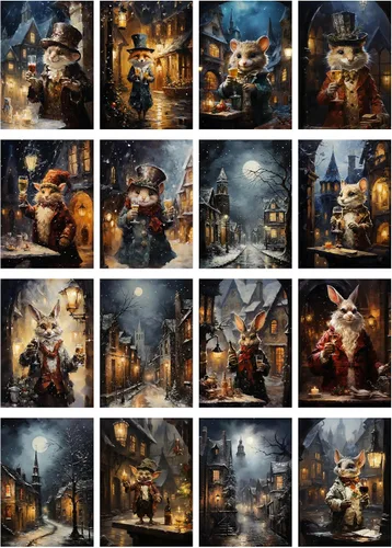 Miniatura 2 de Decoupage - Paquete de papel (35 hojas de 6 x 8 pulgadas), lindos ratones y conejos victorianos con mejillas gorditas para celebrar el invierno