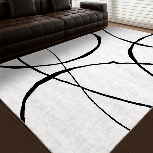 Miniatura 12 de YIHOUSE Alfombra lavable de 5 x 7 pies, moderna abstracta en blanco y negro, antideslizante, para dormitorio, oficina en casa (abstracto, 5 x 7 pies)