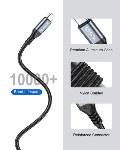 Miniatura 6 de Cable USB C a USB C de 20 pies (solo carga), cable de carga tipo C extra largo de 20 pies, cable de alimentación de carga rápida trenzado de nailon