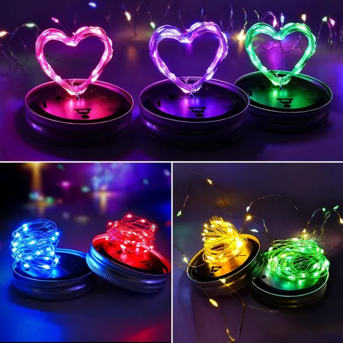 Miniatura 4 de Luces solares en tarro de masón para exteriores, paquete de 12 30 luces LED de luciérnaga, tapas solares para exteriores impermeables con ganchos