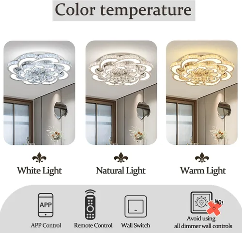 Miniatura 7 de Flashing God Mini Candelabros de Cristal de 12'' de Diámetro Plateados Lámpara de Techo LED Moderna de Montaje Empotrado con Cristales Lámpara