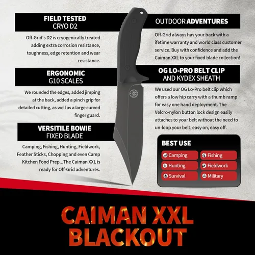 Miniatura 6 de Cuchillo Bowie de hoja fija Caiman XXL de Off-Grid Knives con acero Cryo D2, empuñaduras G10, vaina de Kydex, para acampada, bushcraft, caza, Coyote