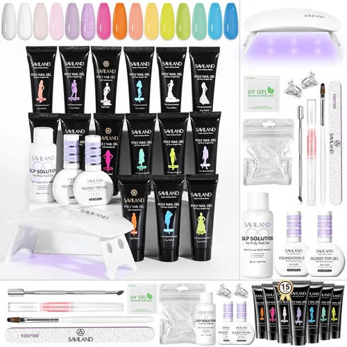 Miniatura 12 de SAVILAND Kit de uñas de polygel sin hema para regalo bonito: kit de inicio de uñas de polygel de 36 colores con solución deslizante y mini lámpara