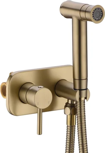Baño oculto latón montado en la pared caliente y frío mezclados bidé spray set NPT 1/2 mano pañal Shattaf accesorio de inodoro, oro cepillado