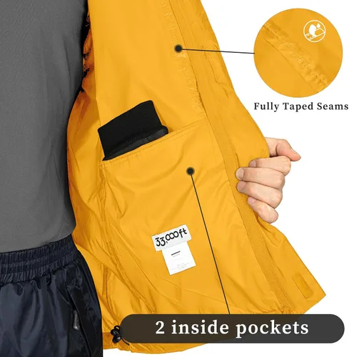 Miniatura 72 de 33,000ft - Chaqueta de lluvia impermeable y plegable para hombre, ligera, con capucha, cortavientos ideal para golf o ciclismo