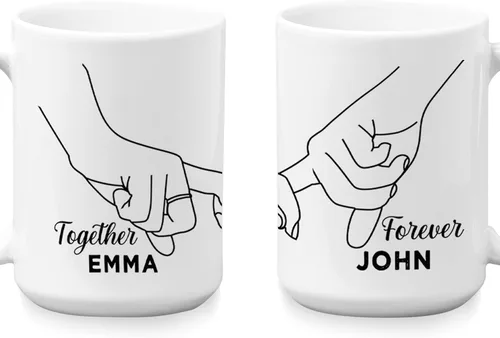 Miniatura 15 de Tazas de café de cerámica personalizadas corazón dorado, nombre personalizado y est. para parejas, conjunto de dos, cumpleaños, aniversario, regalo