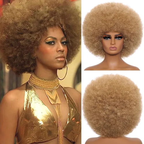 Miniatura 8 de Pelucas Afro para Mujeres Negras Pelucas Afro Rizadas de los 70s Suaves de Aspecto Natural Esponjosas y Saltarinas Pelucas Afro Negras Cabello