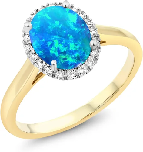 Miniatura 14 de Gem Stone King Anillo de compromiso ovalado de oro amarillo de 10 quilates con piedra natal y halo de diamantes Ovalado de 0.354 x 0.276 in