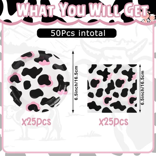 Miniatura 3 de Yaomiao 120 piezas de suministros de fiesta de vaquera vaquera, platos con estampado de vaca y servilletas para niñas y niños, decoración