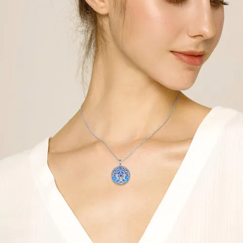 Miniatura 6 de YFN Collar con dije de triple luna y diosa de plata esterlina, pentagrama y ópalo, collar con dije de ópalo pagano, amuleto mágico wiccano, árbol