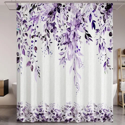 Miniatura 16 de Cortina de ducha de hojas de eucalipto negras para baño: juego de cortinas de ducha con acuarela de arte estético con ganchos, decoración de tela