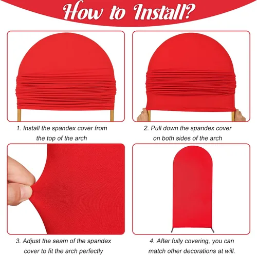 Miniatura 5 de Cubierta de arco de boda ajustable de elastano de 7.2 pies, cubierta de fondo de arco rojo con parte superior redonda para boda, fiesta