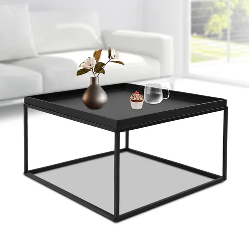 Miniatura 4 de DYRABREST Mesa auxiliar de metal de 2 niveles, estante de almacenamiento de 23.2 pulgadas, color negro, mesa auxiliar pequeña, mesita de noche, mesa