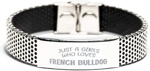 Pulsera de bulldog francés que ama la pulsera de acero inoxidable, regalo de bulldog francés, joyería para mujeres y niñas, joyería de amante de los