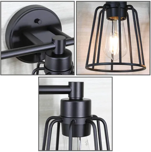 Miniatura 8 de XiNBEi Lighting XB-W1287-3-MB - Lámpara de baño de 3 luces, apliques industriales de jaula de metal para pared, acabado negro mate
