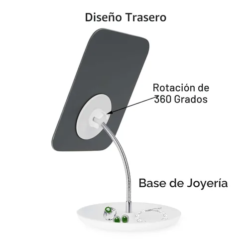 Miniatura 3 de LFOYOU Espejo de tocador de mesa con soporte, espejo de maquillaje para escritorio, cuello de cisne flexible ajustable, rotación de 360°, plegable