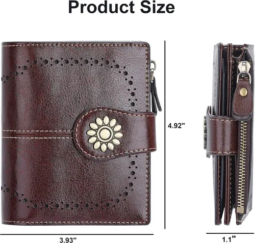 Miniatura 6 de Lavemi Cartera de cuero para mujer, pequeña, compacta, con bloqueo RFID, con bolsillo con cremallera