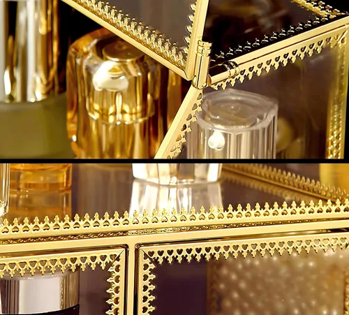 Miniatura 4 de Organizador de maquillaje de vidrio grande con cajón, juego de almacenamiento de belleza, organizador de mostrador de baño, exhibición de cosméticos