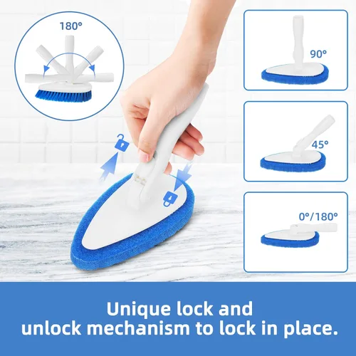 Miniatura 5 de Qaestfy Cepillo de limpieza para bañera y azulejos con mango largo ajustable de 51 pulgadas, cepillo de limpieza de bloqueo en su lugar, cabezal