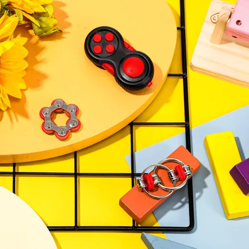 Miniatura 5 de Gejoy Juego de 3 juguetes para inquietos para adultos, controlador de juguetes para inquietos de mano, juego de almohadilla seis cadenas