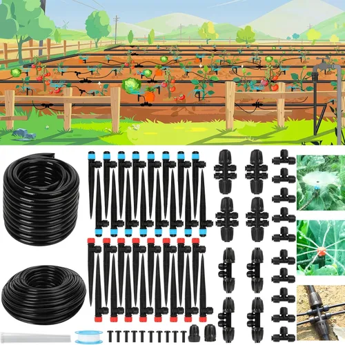Sistema de riego por goteo: sistema de riego de jardín mejorado 2026 con tubo de 46 pies y 1/2 pulgadas, nuevo rociador automático de conexión