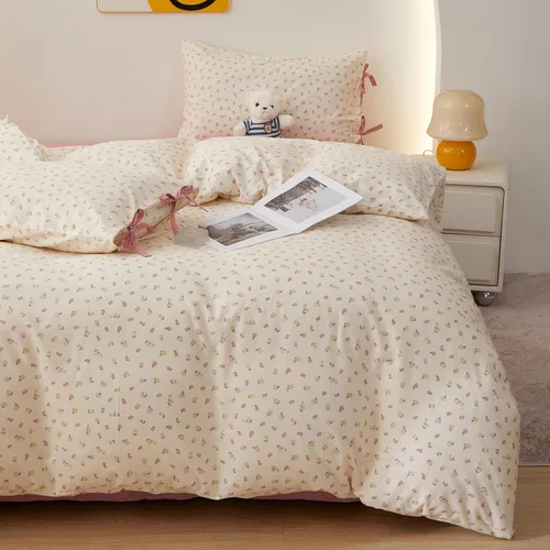 Miniatura 27 de HighBuy Juego de funda de edredón vintage con volantes y estampado de rayas francesas, 100% algodón con cierre de cremallera, juego de ropa de cama