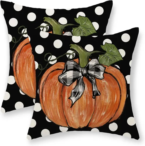 Miniatura 9 de Juego de 2 fundas de almohada de otoño de 16 x 16 pulgadas, diseño de calabaza azul y naranja, decoración de Acción de Gracias, decoración de otoño
