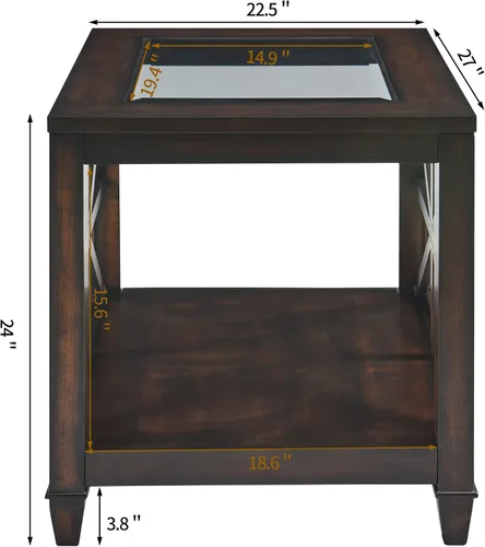 Miniatura 3 de LEEMTORIG Mesa auxiliar de vidrio de madera maciza para sala de estar, moderna mesa auxiliar grande de granja con almacenamiento, mesa auxiliar