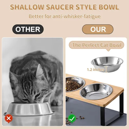 Miniatura 2 de Cuencos elevados mejorados para gatos con alfombrilla para comida, soporte inclinado a 15° anti-vómito, cuencos elevados para gatos para comida