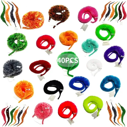 Miniatura 10 de SHENGSEN 24 piezas de juguetes de gusanos peludos, gusanos de cuerda para mascotas, gusanos peludos en cuerda, juguete de truco, regalos de fiesta