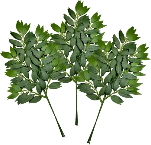 Miniatura 12 de 18 piezas de tallos de vegetación de Ruscus italiano verde, guirnalda de hojas de vegetación artificial de seda, vides colgantes en spray para ramos