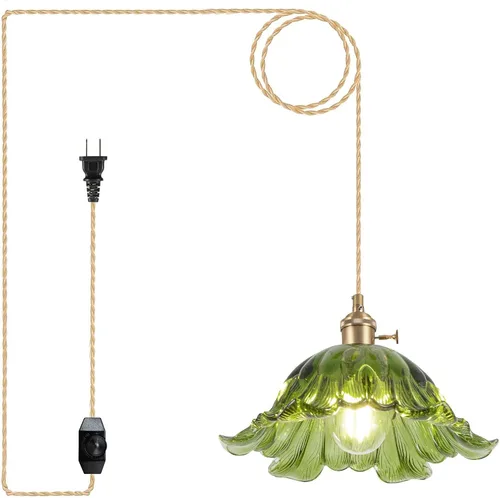 Miniatura 18 de Luces Colgantes para Isla de Cocina, Luz Colgante de Cristal Verde Accesorios de Iluminación Vintage, 9.4 pulgadas E26 Acabado Lámpara Colgante