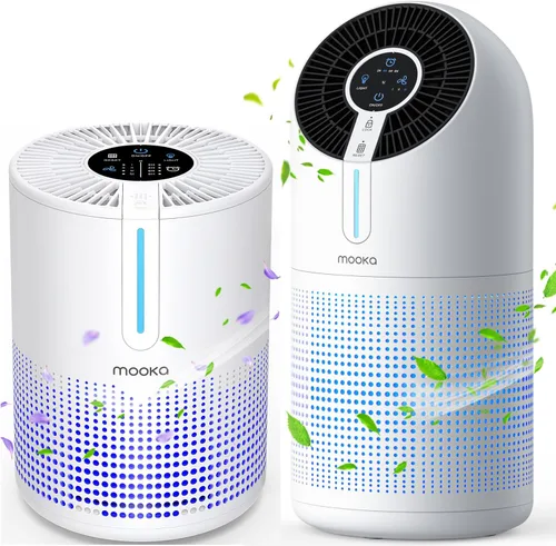 Purificadores de aire M01 + M02 para dormitorio y hogar, 430-1095 pies cuadrados, filtro HEPA MOOKA H13 pequeño purificador de aire portátil con