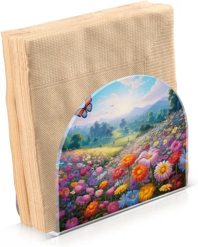 Miniatura 2 de Servilleteros de flores de primavera con mariposas para mesas, servilleteros de acrílico transparente, servilleteros de cóctel para cocina