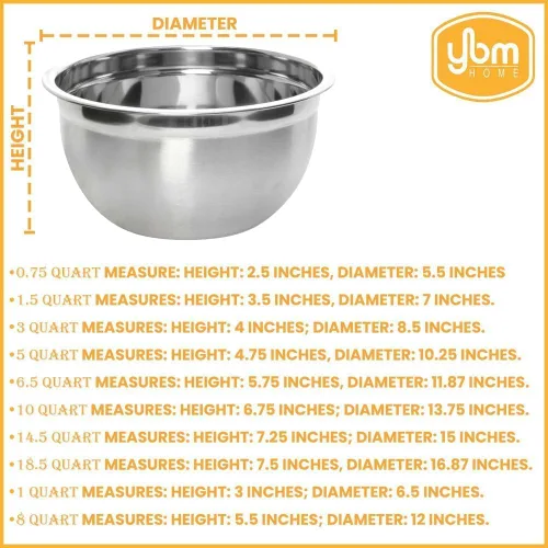 Miniatura 7 de Ybmhome Recipiente de mezcla de acero inoxidable de calidad profesional profunda para servir, mezclar, cocer y hornear (2.84 L)
