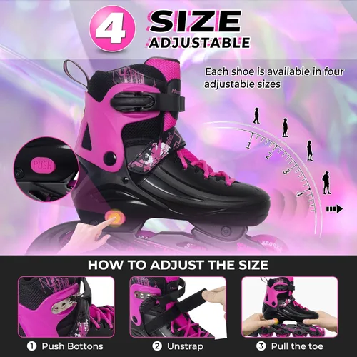 Miniatura 3 de MammyGol Patines en línea ajustables para niños, jóvenes y adultos, todas las ruedas se iluminan, patines de ruedas con cuchillas para interiores