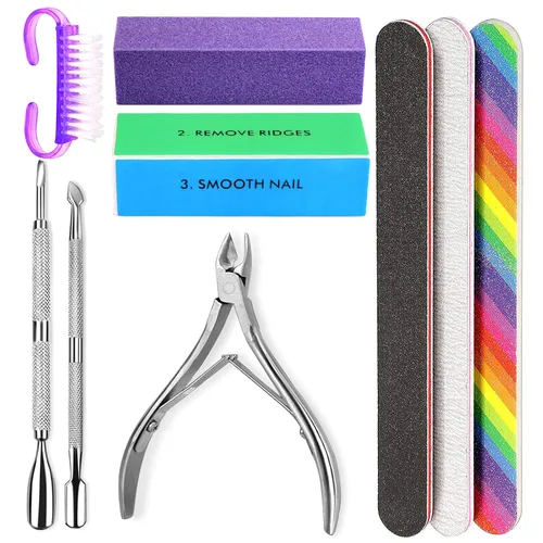 Miniatura 7 de Lima de uñas rectangular de doble cara y pulidor, esponja de bloque pulido, cepillo de uñas, viene con pinza de cutícula y empujador, kit